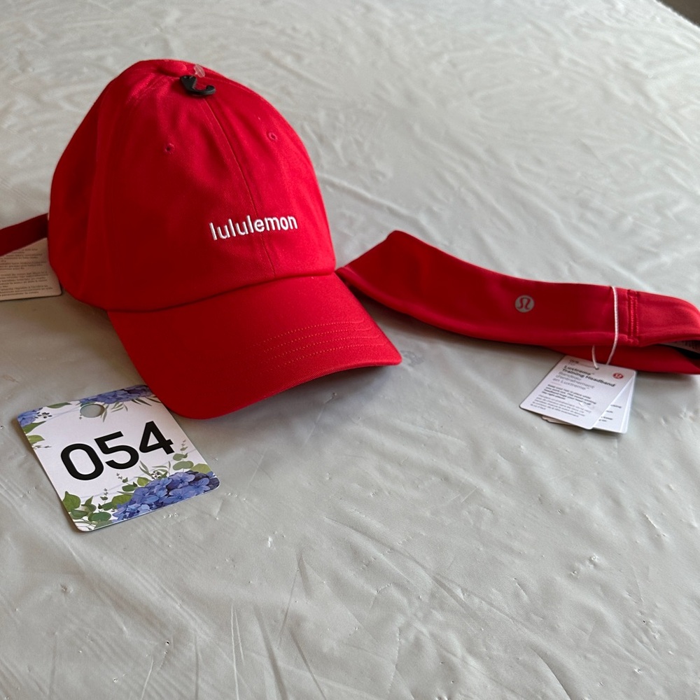 054, Lululemon Athletica Vibrant Red Cap and Luxtreme Training Headband